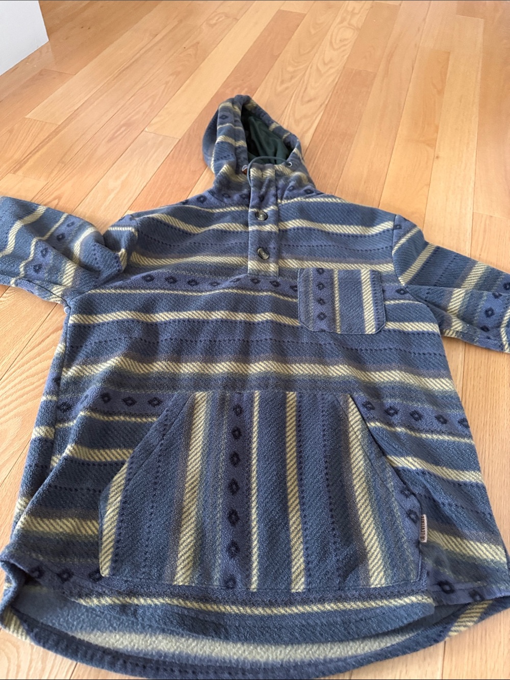 Kids Hooded Pullover fleece in Blue and Cream Stripes